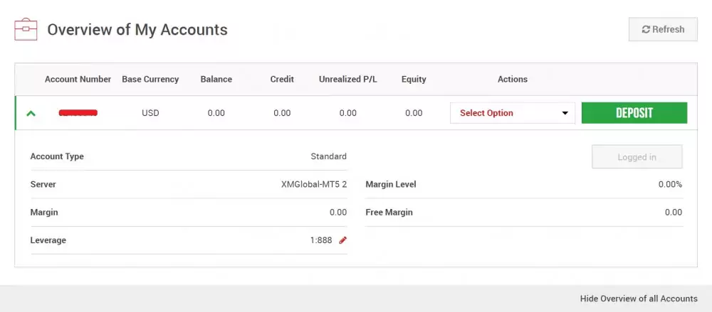 XM account overview